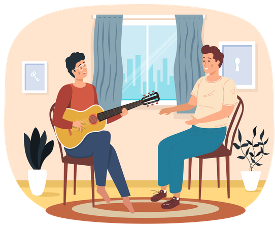 Man sings song to friend  Illustration