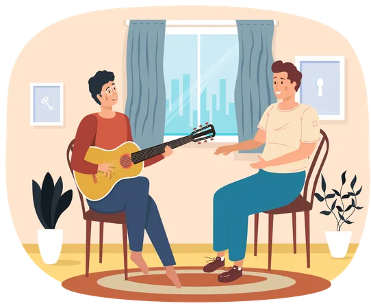 Man sings song to friend  Illustration