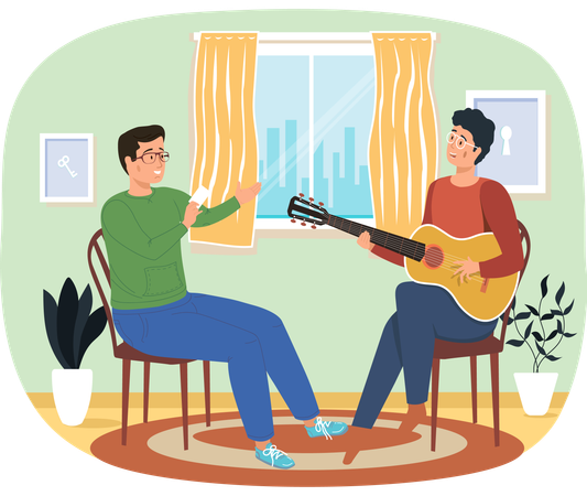 Man sings song to friend  Illustration