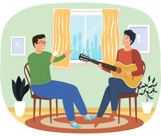 Man sings song to friend  Illustration