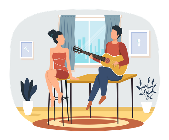 Man sings song to girlfriend Illustration