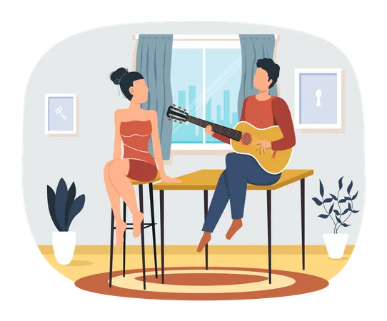 Man sings song to girlfriend  Illustration