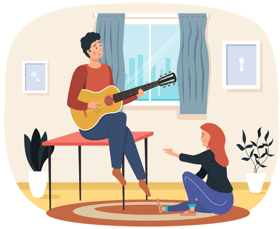 Man sings song to girlfriend  Illustration