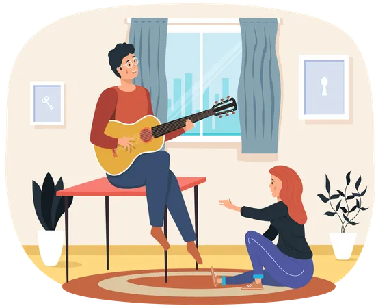 Man sings song to girlfriend  Illustration