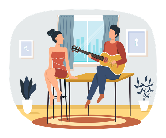 Man sings song to girlfriend  Illustration