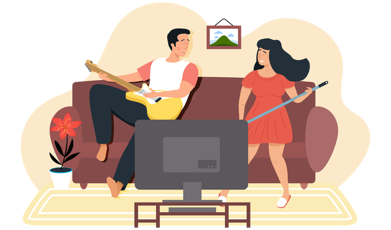 Man sings with woman in duet  Illustration