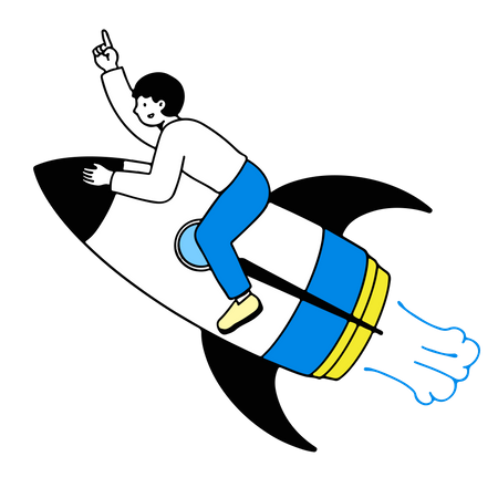 Man sits on Flying Rocket  Illustration