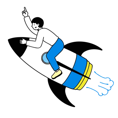 Man sits on Flying Rocket  Illustration
