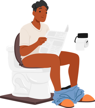 Man Sits On Toilet and reading newspaper  Illustration