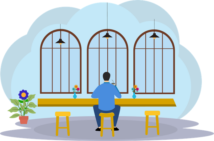 Man sitting alone at cafe  Illustration