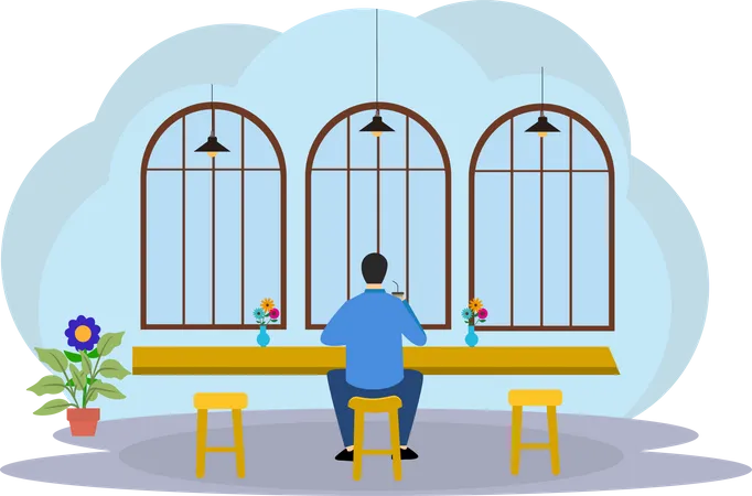 Man sitting alone at cafe  Illustration