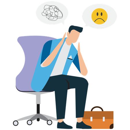 Man Sitting Alone with Thoughts  Illustration
