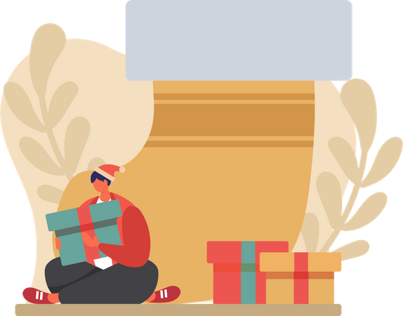 Man Sitting And Holding Gift  Illustration