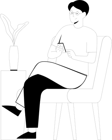 Man sitting and holding phone  イラスト