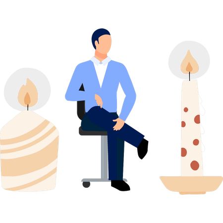 Man sitting and looking at candle light  Illustration