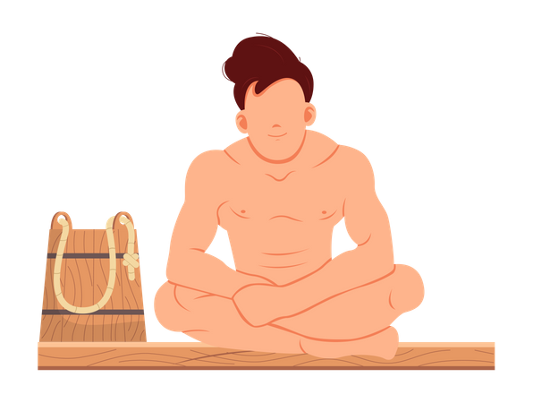 Man sitting and relaxing in sauna Illustration