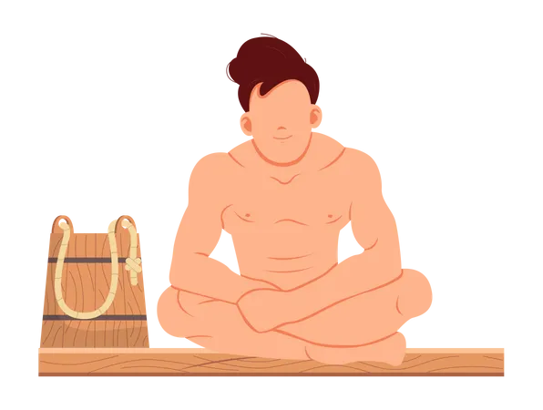Man sitting and relaxing in sauna  Illustration