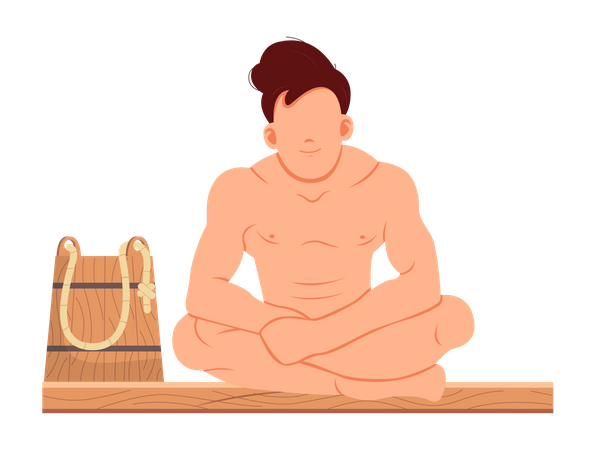 Man sitting and relaxing in sauna  Illustration