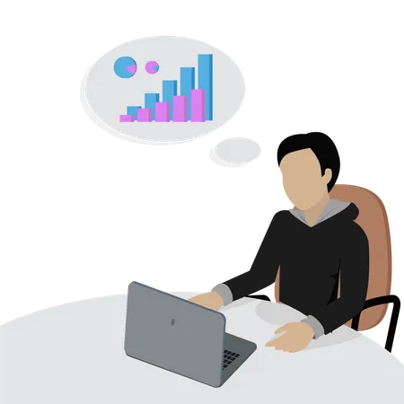 Man Sitting and Thinking About Financial Charts  Illustration