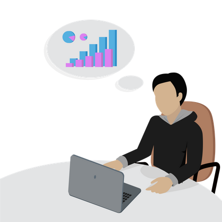 Man Sitting and Thinking About Financial Charts  Illustration