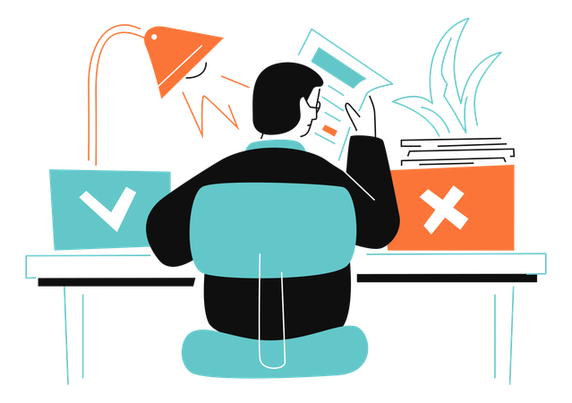Man sitting at a table with the pangs of choice  Illustration