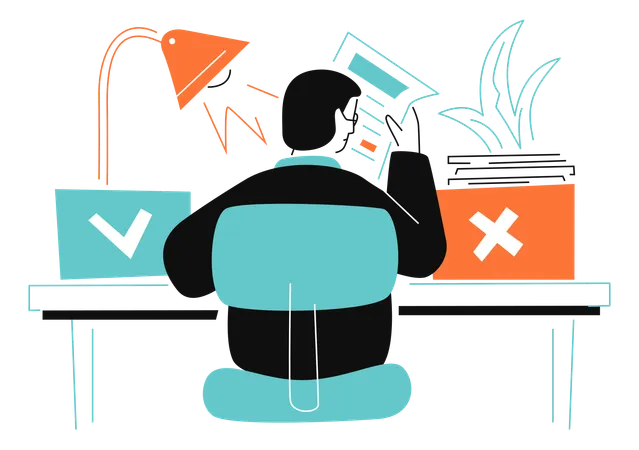 Man sitting at a table with the pangs of choice  Illustration