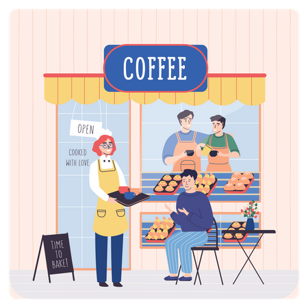 Man sitting at coffee store  Illustration