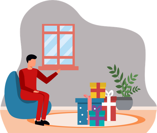 Man sitting at home on Christmas  Illustration