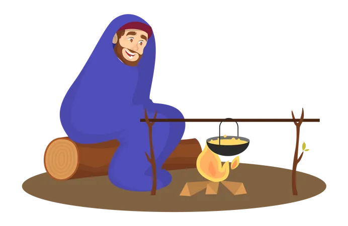 Man sitting at the campfire  Illustration