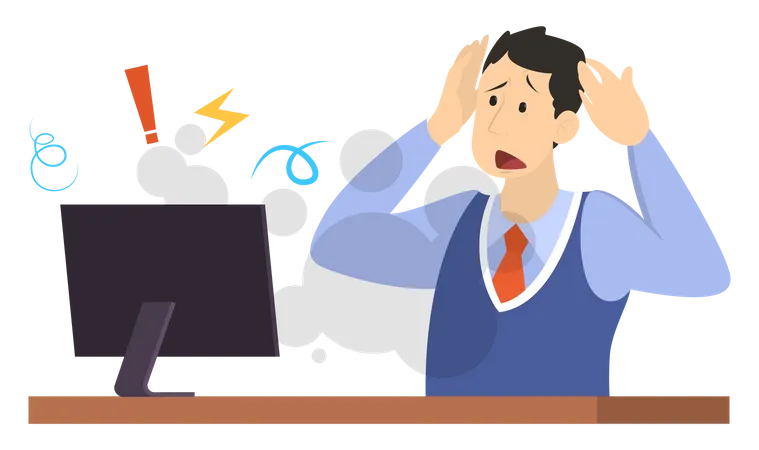 Man Sitting At The Desk Argue In The Internet Idea Of Online Technology Vector Illustration In Cartoon Style Isolated 일러스트레이션