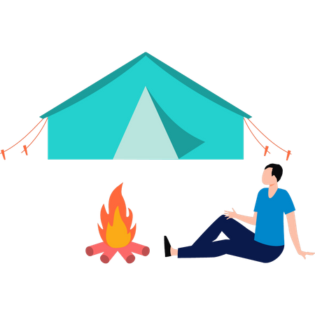 Man sitting by bonfire Illustration