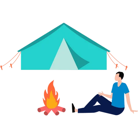 Man sitting by bonfire Illustration