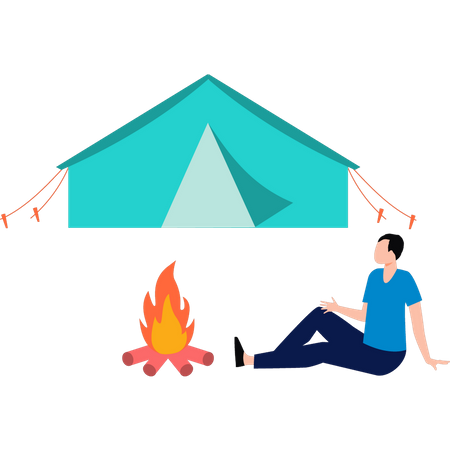 Man sitting by bonfire  Illustration