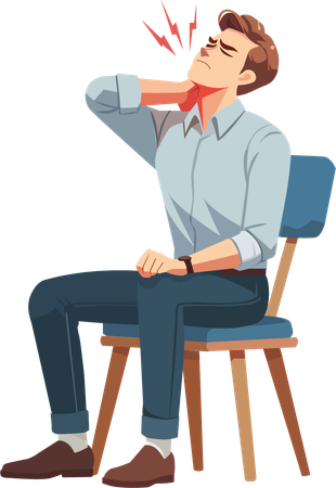 Man sitting holding neck indicating pain in his cervical spine  Illustration