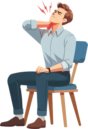 Man sitting holding neck indicating pain in his cervical spine  Illustration