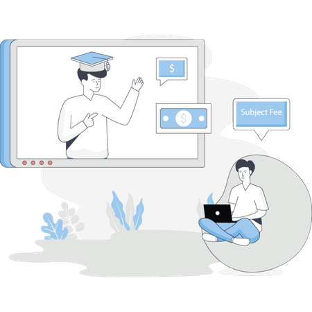 Man sitting in a chair focused on his laptop with the screen displaying various applications  Illustration