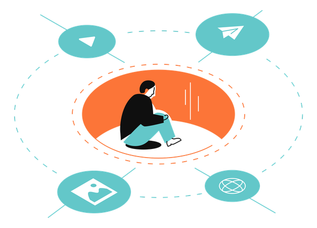Man sitting in a hole surrounded by instant messengers  Illustration