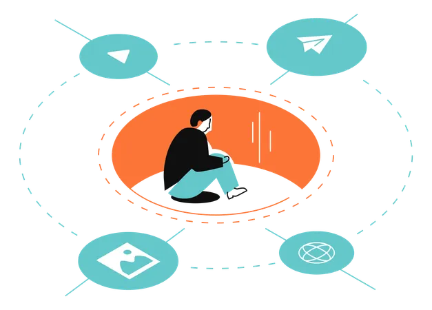 Man sitting in a hole surrounded by instant messengers  Illustration