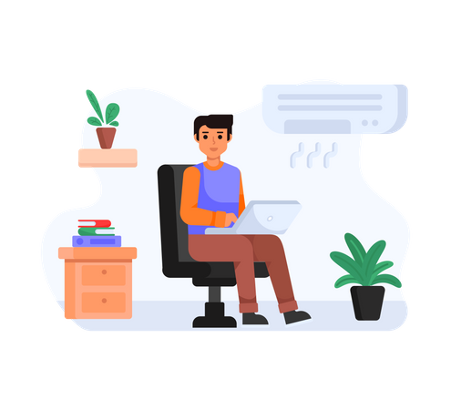 Man sitting in air conditioned room Illustration