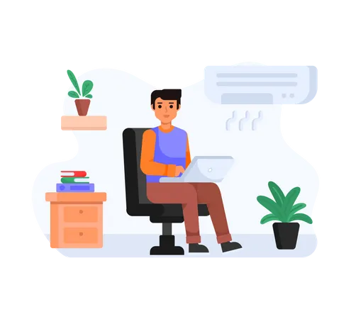 Man sitting in air conditioned room  Illustration