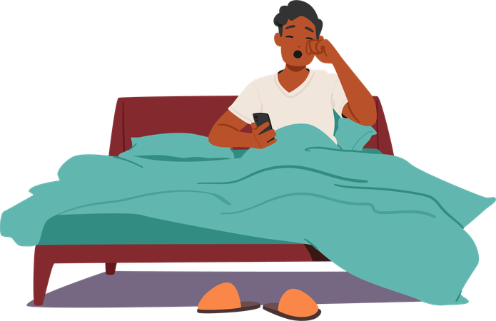 Man Sitting In Bed  Illustration