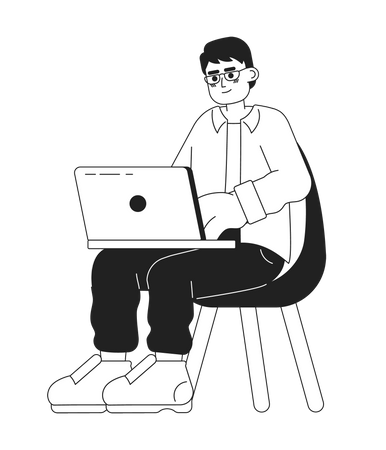 Man sitting in chair with laptop  Illustration