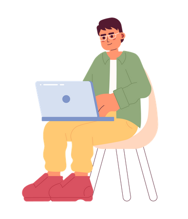 Man sitting in chair with laptop  Illustration