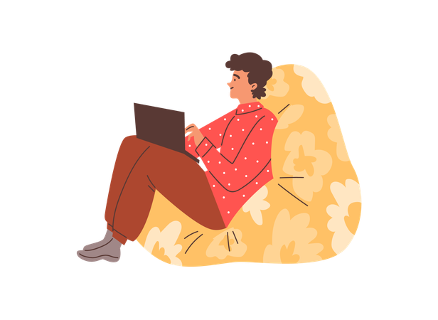 Man sitting in comfortable soft chair with laptop  Illustration