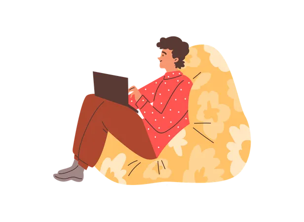 Man sitting in comfortable soft chair with laptop  Illustration