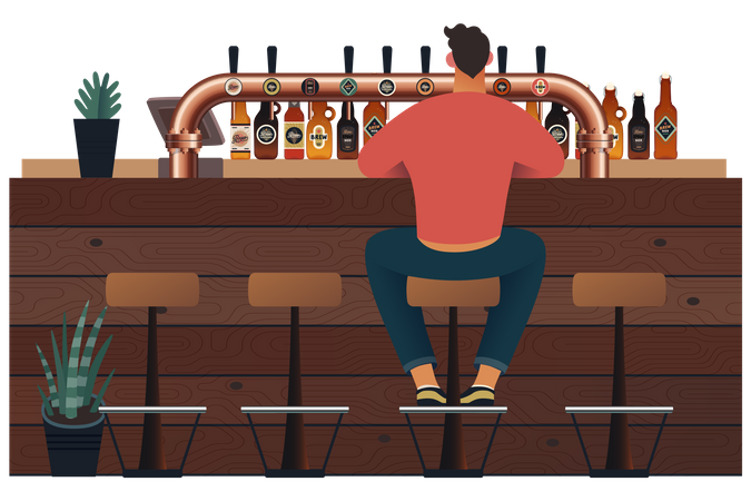 Man sitting in pub  Illustration
