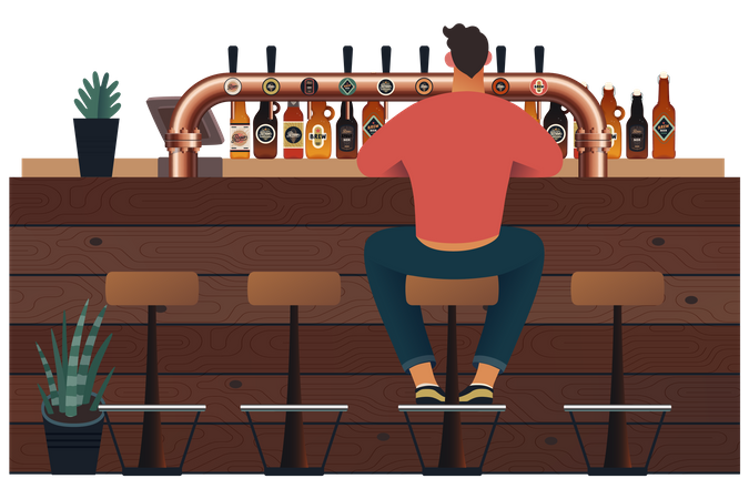 Man sitting in pub  Illustration