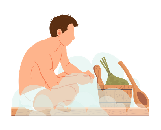 Man sitting in sauna  Illustration