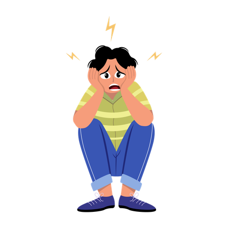 Man sitting in scared pose  Illustration