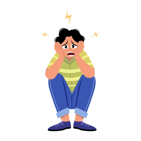 Man sitting in scared pose  Illustration